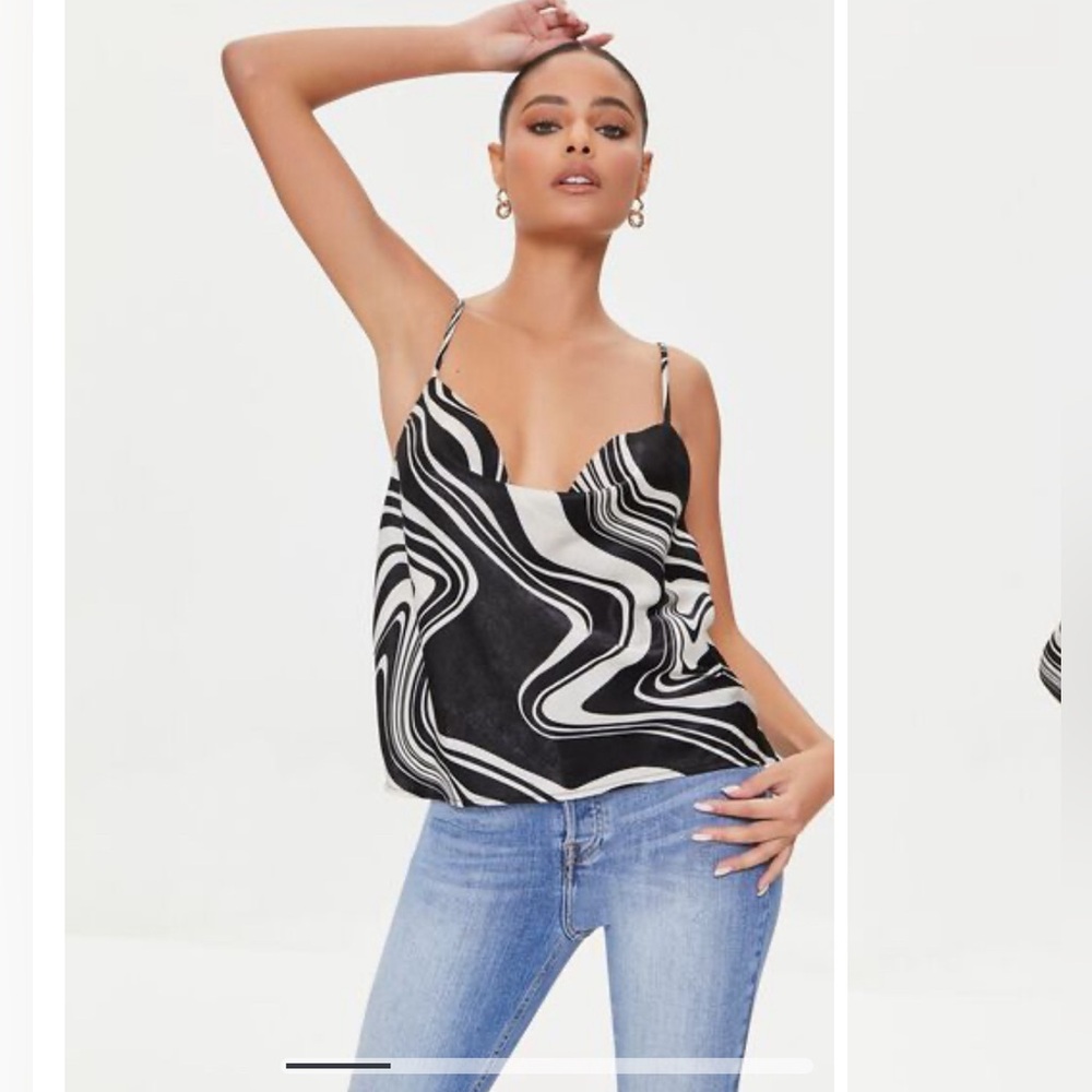 forever 21 cropped black and white swirl abstract cami with adjustable straps